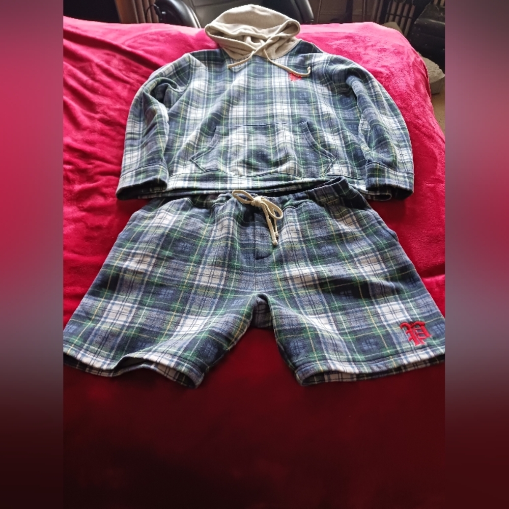 Mens Polo Ralph Lauren Plaid Hoodie and Shorts